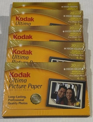 Kodak Ultima Picture Paper for Inkjet Printers 20 - 4x6” ColorLast 5 Packs New - Image 1 of 4