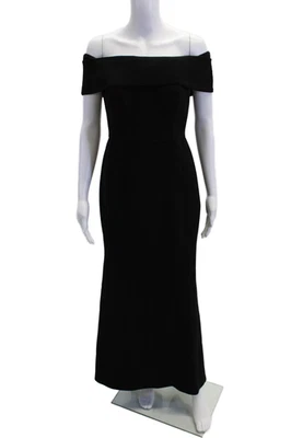 Calvin Klein Womens Banded Off The Shoulder Solid Evening Gown Black Size 4 - Image 1 of 4