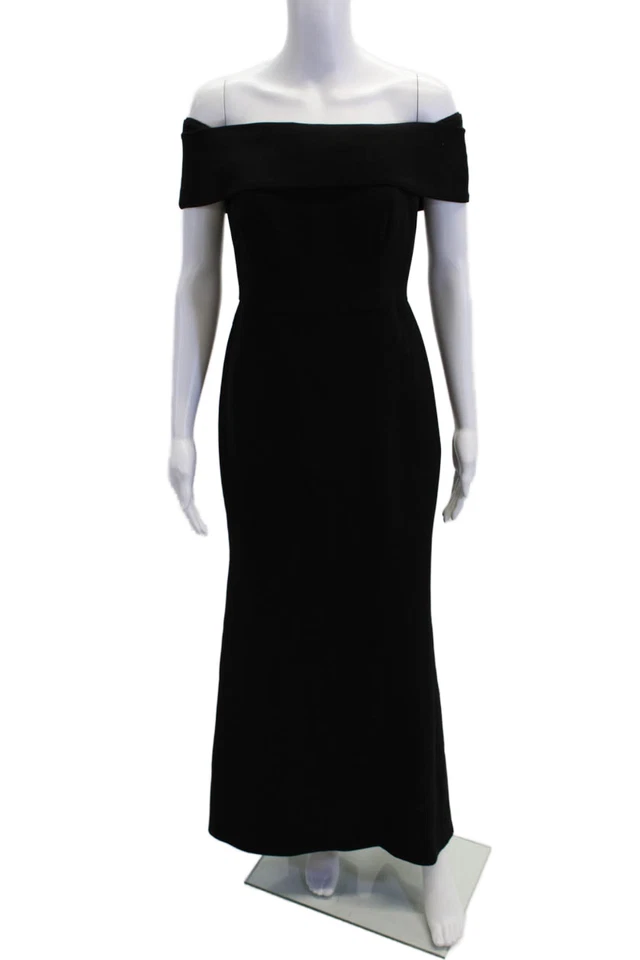 Calvin Klein Womens Banded Off The Shoulder Solid Evening Gown Black Size 4 - Image 1 of 4