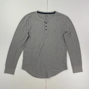 HOLLISTER T-Shirt Small Grey Mens Long Sleeve Round Neck Henley Tee Button - Picture 1 of 13