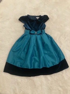 Vestido de vacaciones de terciopelo verde azulado rosa Sweet Heart niña talla 6X Foto 1 de 4