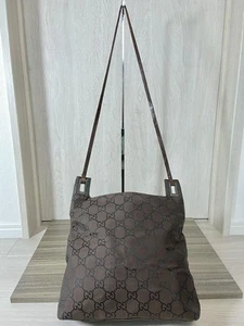 Gucci GG Pattern Leather Nylon Shoulder Bag Brown Authentic Excellent Condition - Picture 1 of 20