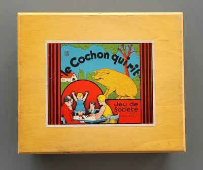 ancien complet coffret boite bois 9 cochon qui rit 9 joueurs jeu societe jetons - Photo 1/4