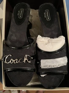 COACH CARISSA OPTIC ART BLACK WEDGE SANDAL SHOES 8.5/M NIB - Picture 1 of 5