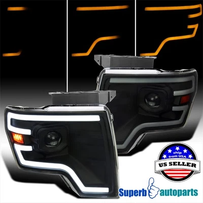 Sequential LED Fit 2009-2014 Ford F150 Black/Smoke Projector Headlights Headlamp - Image 1 of 4