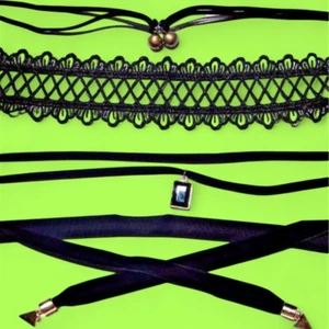 4 pc BLACK LACE CHOKER SET wrap gothic bohemian band collar necklace lot #4 2Z - Picture 1 of 5
