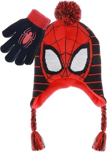 SPIDER-MAN MARVEL Premium Knit Peruvian Winter Hat & Gloves Set w/ Braids  $25 - Picture 1 of 3