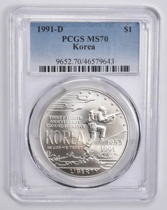 MS70 1991-D Korean War Memorial Commemorative Silver Dollar PCGS *5662 - Picture 1 of 5