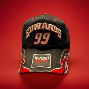 Y2K NASCAR Racing Flames Mütze Carl Edwards #99 verstellbar Roush Racing-kariert - Bild 1 von 4
