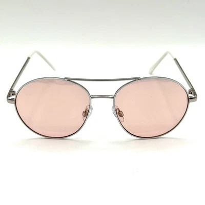 Chico's Designer Fashion Round Sunglasses White & Silver Metal Frame Pink Lenses - Image 1 of 4