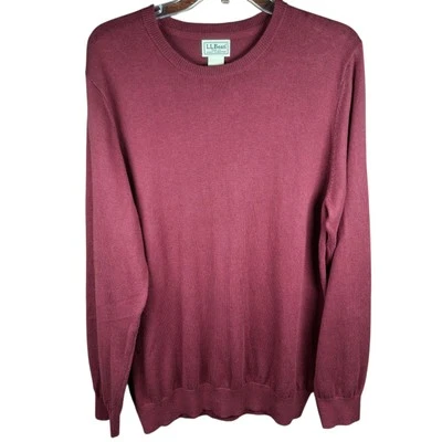 LL Bean Sweater Mens Large Tall Cotton Cashmere Pullover Crewneck Burgundy - Image 1 of 4