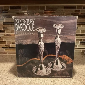 Vintage 1990 Godinger 20th Century Baroque Silver Plated Candlesticks Set of 2 - Picture 1 of 14