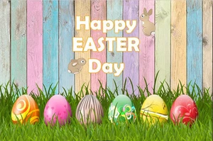 EASTER COLOURED EGGS PERSONALISED PARTY BANNER BACKDROP DECORATION - Picture 1 of 4