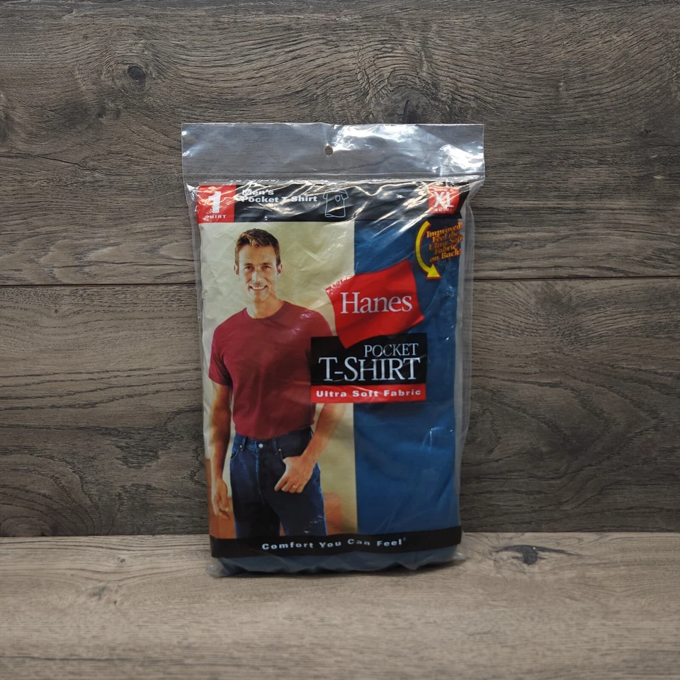 HANES Vintage 2000 Pocket T-Shirt Men's Size XL Blue NOS 1-PACK Soft Fabric  - Image 1 of 4