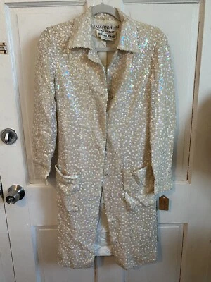 1970's Vintage SEQUIN COAT sequin duster  sequin trench White - Image 1 of 4
