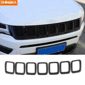Front Grill Grille Inserts Trims Cover Decor For Jeep Compass 2017+ Matte Black - Picture 1 of 7