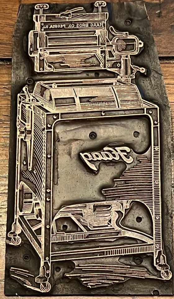 Antique Haag Bros Peoria Ill Clothes Washer Letterpress Print Block Brass Ornate - Image 1 of 1