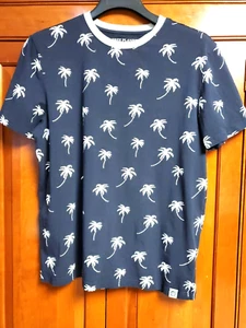 FREE PLANET Shirt Mens Small Blue/White Short Sleeve Palm Tee Crew Neck Shirt - Picture 1 of 6