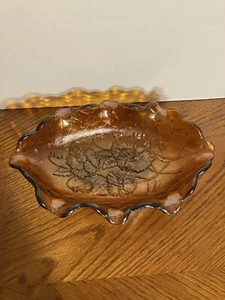 Imperial Marigold Carnival Glass - Pansy Flowers Oval Shaped Dish/Tray - Picture 1 of 5