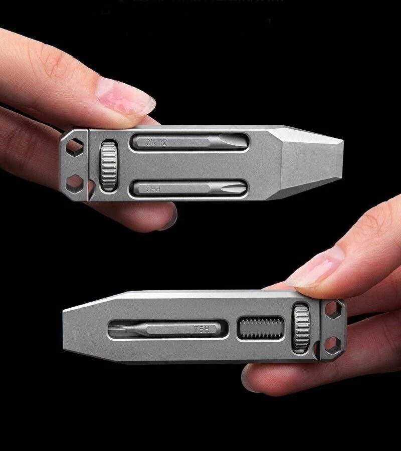 Mini Titanium Multi Tools Adjustable Wrench Pocket EDC Pry Bar Crowbar with Bits - Image 1 of 4