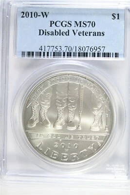 2010 W UNCIRCULATED $1.00 Silver Commemorative - Disabled Vets - PCGS MS 70 - Image 1 of 2