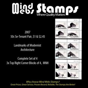 2007, Landmarks in Architecture, Complete Set of 4, Corner Blocks of 4, MNH - Picture 1 of 2
