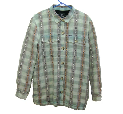 VOLCOM Women's (Medium) Green Button Front Fleece Lined Sweatshirt Sweater Top - Image 1 of 4