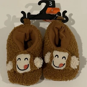 Wonder Nation Pull On Brown Monkey Slippers Shoes,Infant Baby Boy 3 (3-6M) NEW - Picture 1 of 13