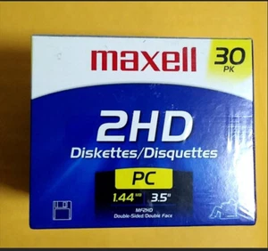 Maxell 2HD Floppy Diskettes 3.5" 1.44 MB. Double Sided. 30-Pack. SEALED NOS - Afbeelding 1 van 2
