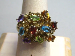 VINTAGE EL STERLING SILVER & MULTIPLE GEMSTONE CLUSTER RING - Size 8 3/4 - Picture 1 of 6