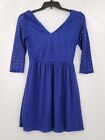 Blue Rain Dress Womens Size Med Color Blue Open Knit Long Sleeves V Neck Casual