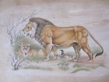 An old look miniature paper painting of a LION & A LIONESS.