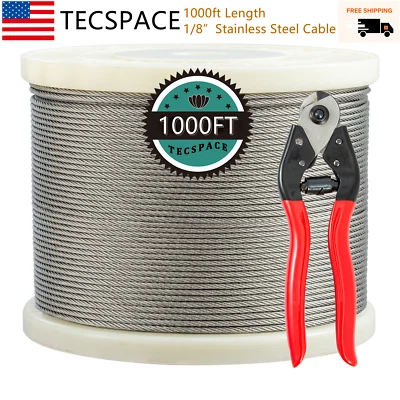 TECSPACE All New 1000ft Length 1/8” 316 Stainless Steel Wire Rope for Railing Decking