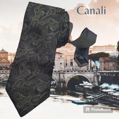 CORBATA DE SEDA TEJIDA A MANO CLÁSICA DE LUJO CANALI ITALY, NUEVA CON ETIQUETAS $179 Foto 1 de 4