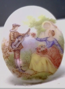 Antique Vintage Large Oval Painted Porcelain Man & Woman Stone F#KK323 - Picture 1 of 3
