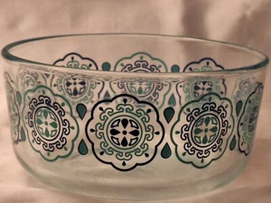 Pyrex Vintage Retro klar mit blau türkis Medaillon Design Schüssel 1,5 Quart MCM - Bild 1 von 18