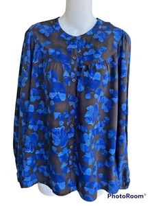 Neu mit Etikett A New Day braun/blau Blumenmuster Knopfleiste Langarm fließend Top Bluse Small - Bild 1 von 3