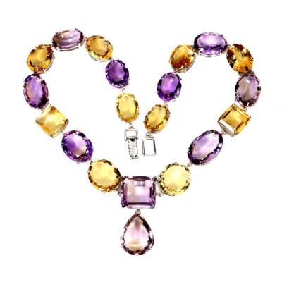 Sommer 925 Silber Halskette Citrin 356ct Handgefertigt Edelstein Schmuck 49.5cm - Bild 1 von 4