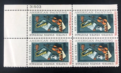 1969 William H. Harnett American Painting 6 Cent 6c Stamp Block of 4 Scott #1386 - Image 1 of 4