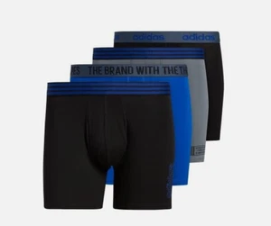 adidas Men Black/Royal Blue/Grey 4-Pack Cotton Boxer Briefs Core Stretch Sz S - Picture 1 of 4