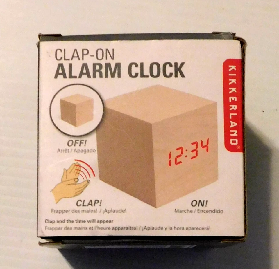 Kikkerland AC22 Clap-On Wood Block Cube Alarm Clock - Image 1 of 1