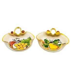 2 Vintage Italy Pottery Hand Painted Fruit Bowls Rustic Tuscan Country AS IS - Picture 1 of 6