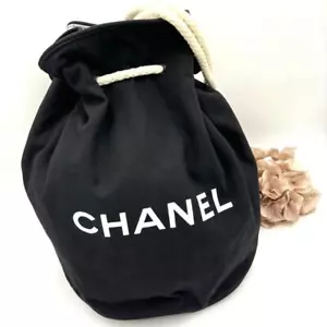 CHANEL Canvas Drawstring Bag Auth Black Medium Women France 113148 - Picture 1 of 9
