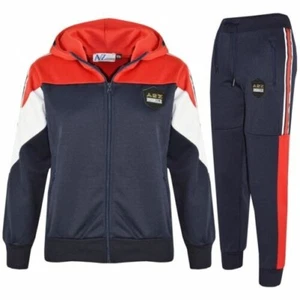 Kids Boys Girls Tracksuits A2Z Originals Panelled Navy Hooded Top Bottom Joggers - Picture 1 of 8