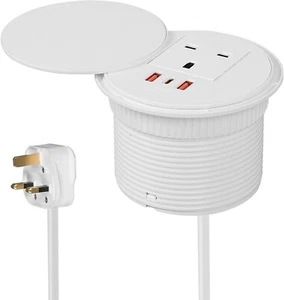 Desk Power Strip Socket 2 x USB Ports + 1 x USB C - PD20W Grommet 90mm - Picture 1 of 8