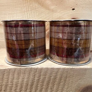 "2 nuevas cintas a cuadros de otoño con bordes de alambre: Acción de Gracias colores de otoño: 2,5"" x 9 pies" - Imagen 1 de 5