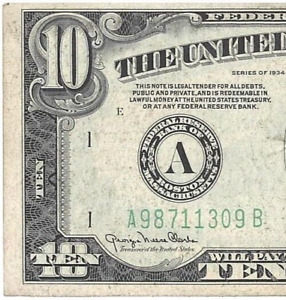 Series 1934D Ten Dollar Federal Reserve***ERROR***Note