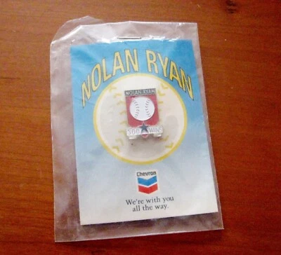 Vintage Baseball Pitcher Nolan Ryan 300 Wins Chevron Gas MLB Promo Lapel Pin NOS - Image 1 of 4