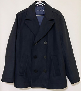 Tommy Hilfiger Mens Medium Colorblock Wool Blend Black Soft-Shell Overcoat