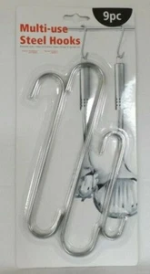 Multi Use Steel Hooks 9 Pieces 3 Sizes For Kitchen Garage Wardrobe - Picture 1 of 4